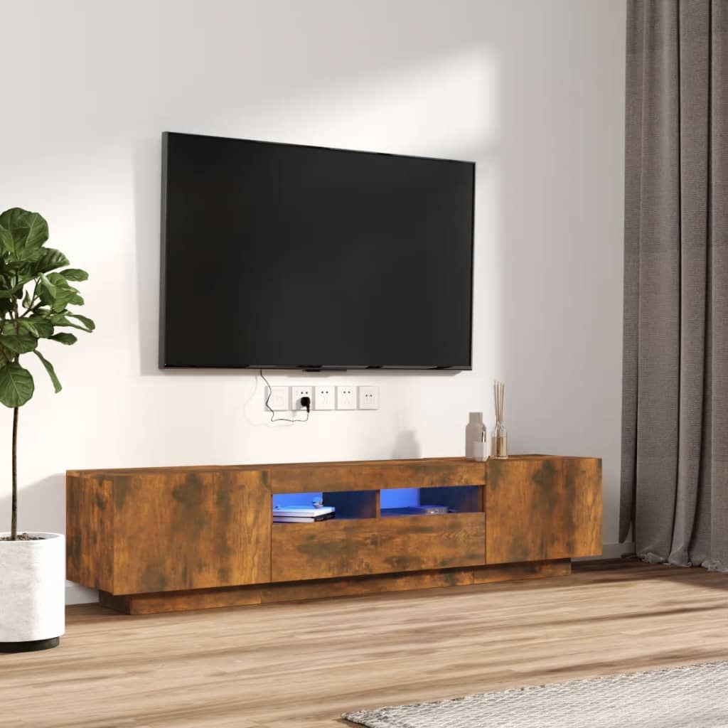 Conjunto móveis de TV 2pcs c/ leds madeira carvalho fumado
