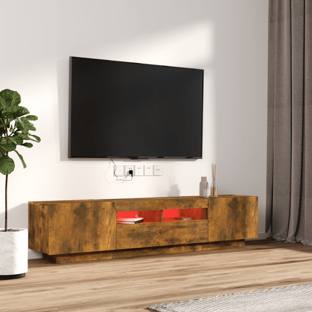 Conjunto móveis de TV 2pcs c/ leds madeira carvalho fumado