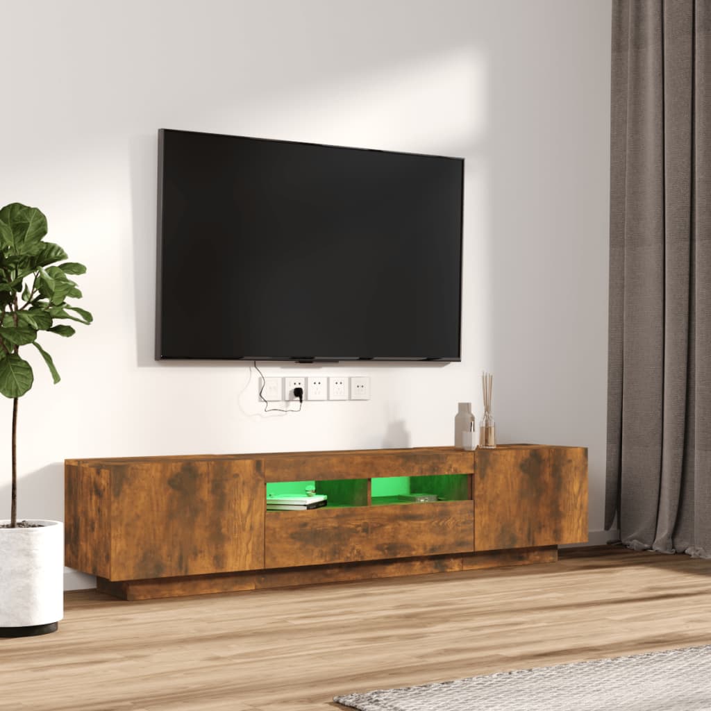 Conjunto móveis de TV 2pcs c/ leds madeira carvalho fumado