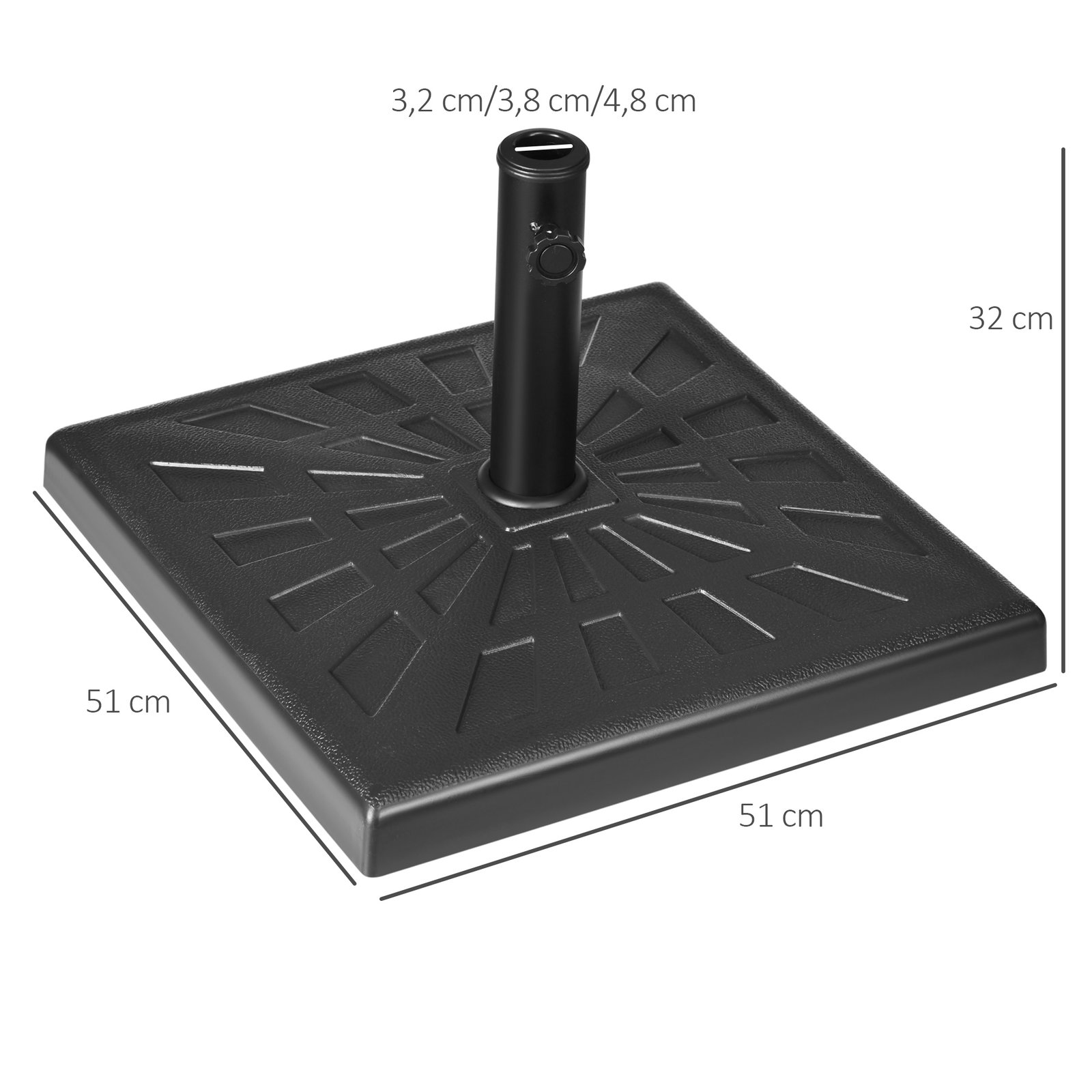 Base para chapéu de sol de resina 19 kg com mastro de ø32/38/48 mm para jardim varanda pátio 51x51x32 cm preto
