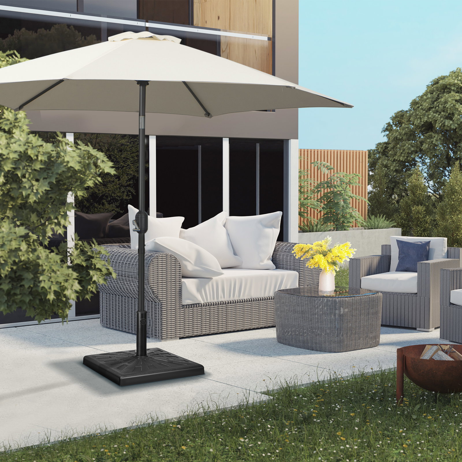 Base para chapéu de sol de resina 19 kg com mastro de ø32/38/48 mm para jardim varanda pátio 51x51x32 cm preto