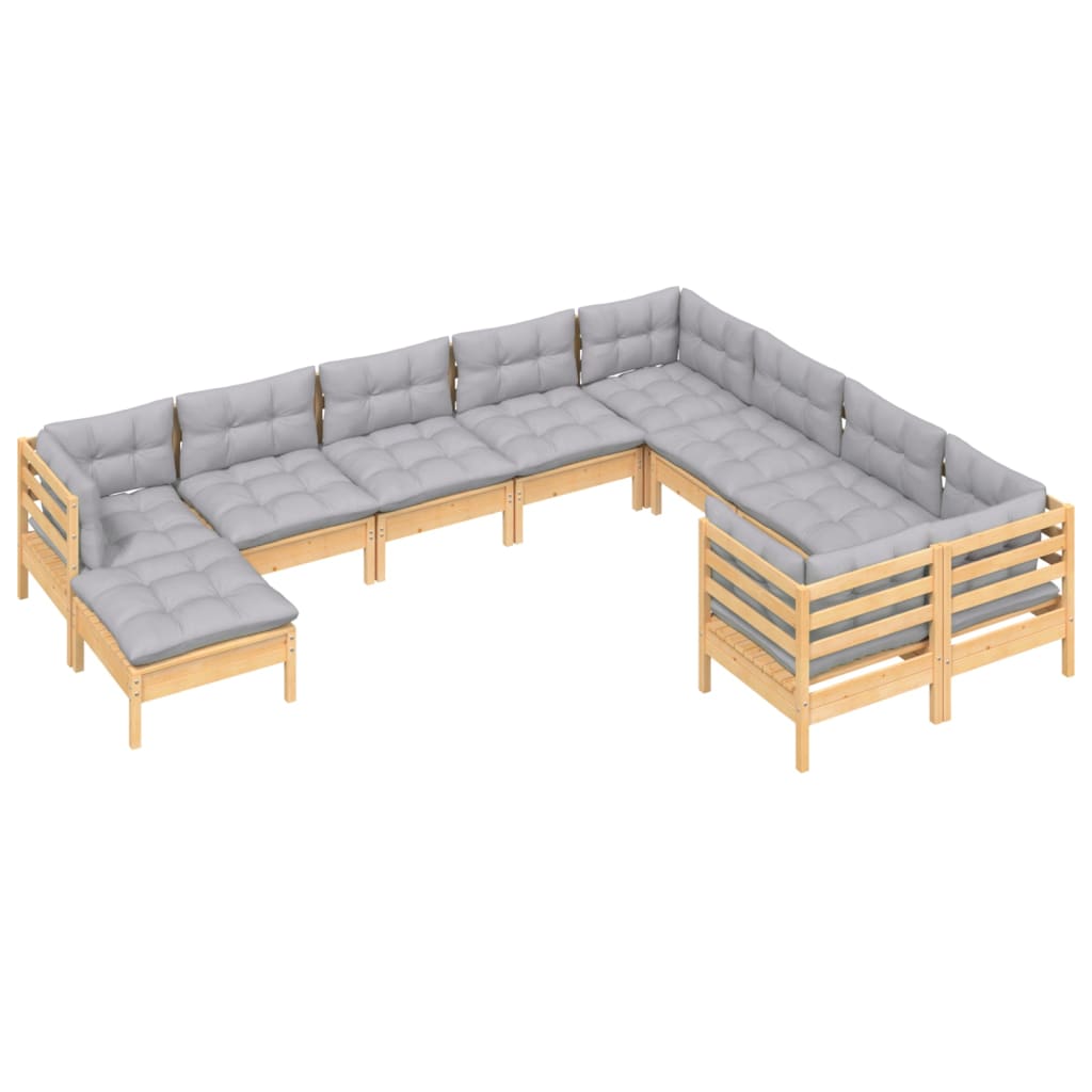 10 Pcs conjunto lounge de jardim c/ almofadões cinza pinho
