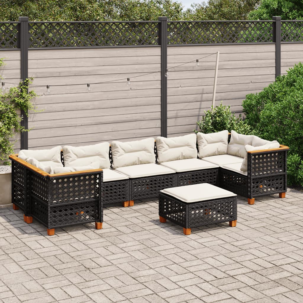 8 Pcs conjunto sofás de jardim com almofadões vime PE preto