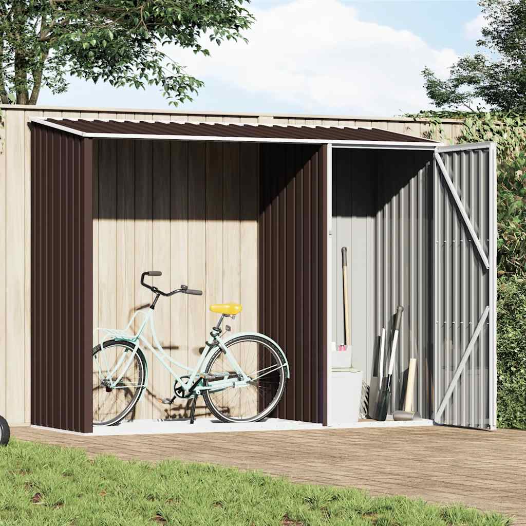 Abrigo de lenha p/ jardim 245x98x159cm aço galvanizado castanho