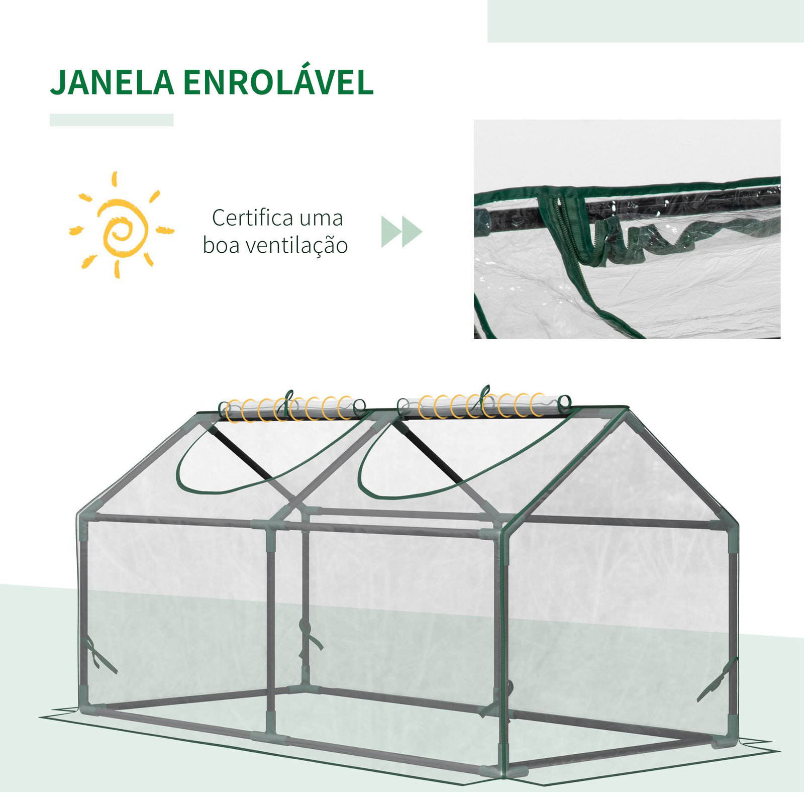 Estufa 119x60x60cm Estufa de Jardim com 2 Janelas Enroláveis para Cultivo de Plantas Verduras Flores Transparente