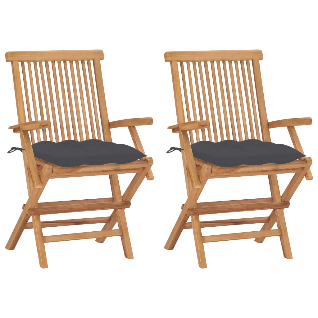 Cadeiras de jardim c/ almofadões antracite 2 pcs teca maciça