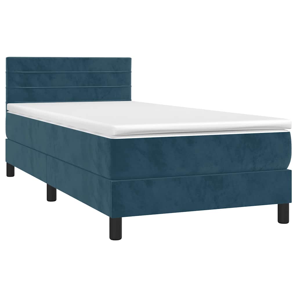 Cama com molas/colchão 90x190 cm veludo azul-escuro