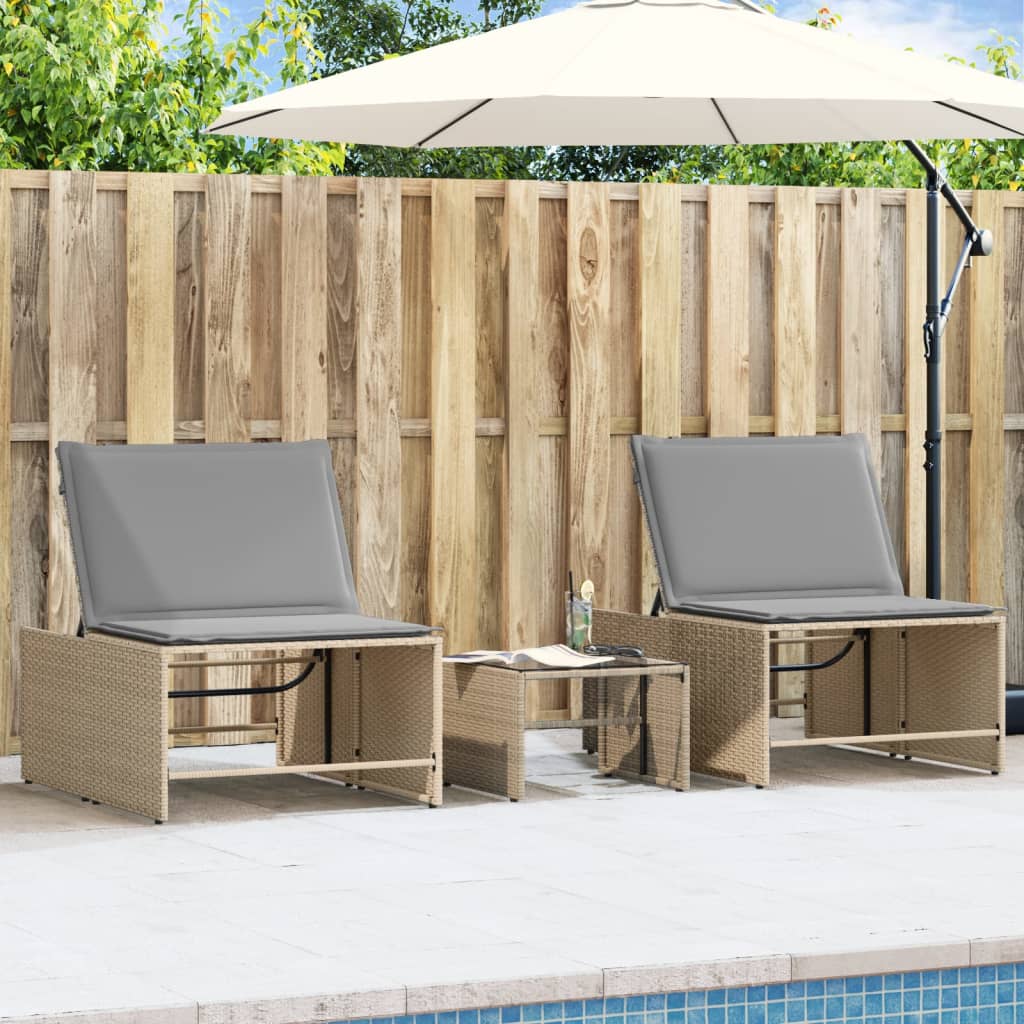 Espreguiçadeiras modulares com mesa 2 pcs vime PE bege
