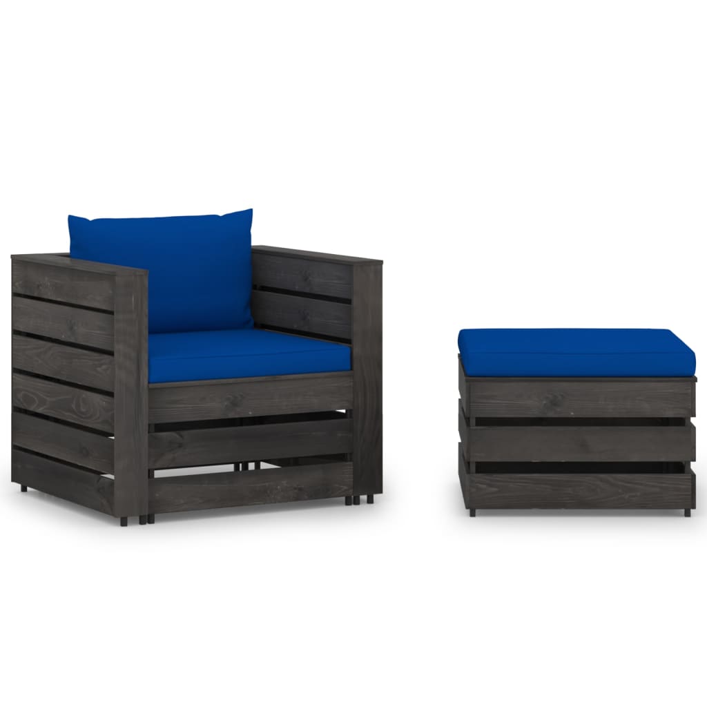2 Pcs conj. lounge jardim + almofadões madeira impreg. cinzento