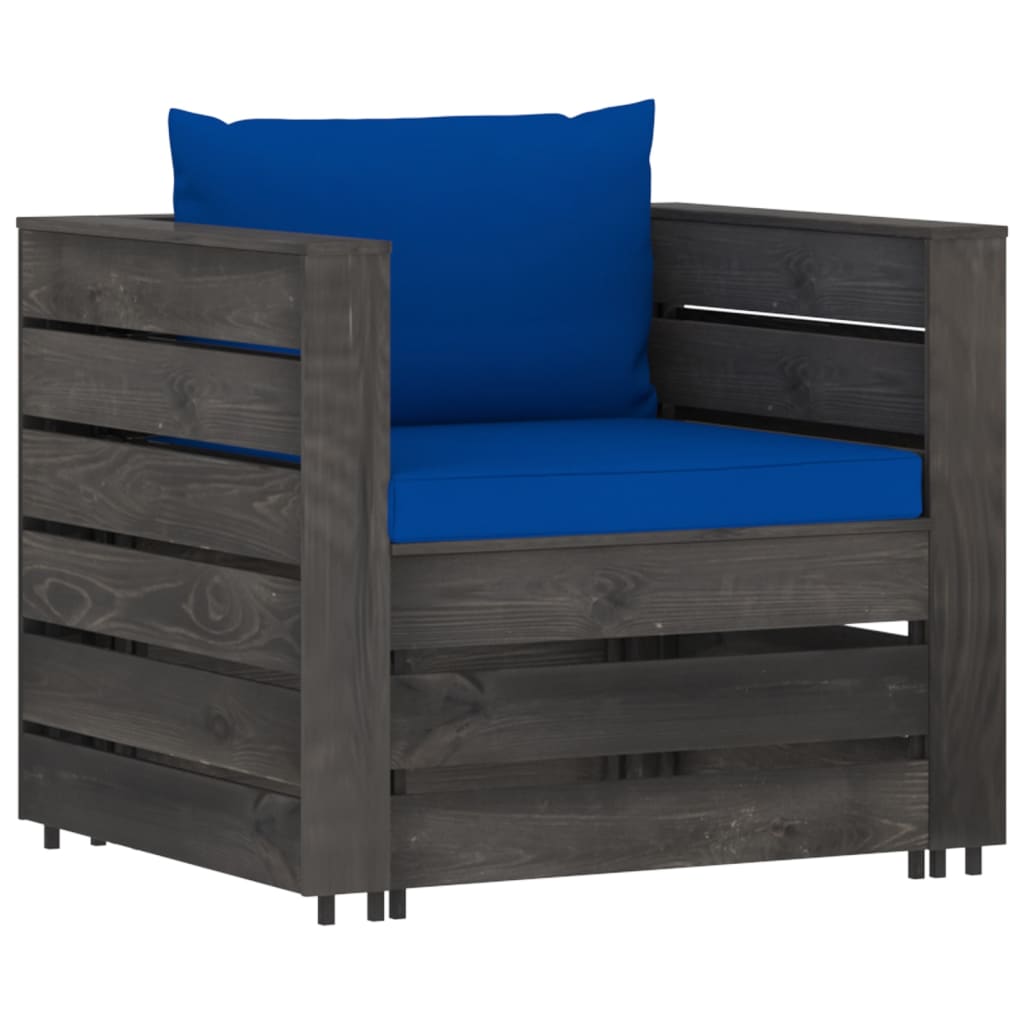 2 Pcs conj. lounge jardim + almofadões madeira impreg. cinzento