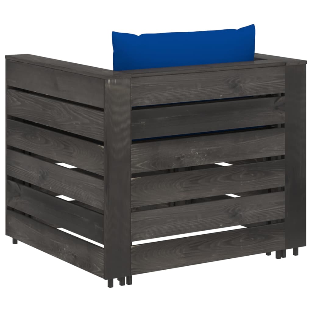 2 Pcs conj. lounge jardim + almofadões madeira impreg. cinzento