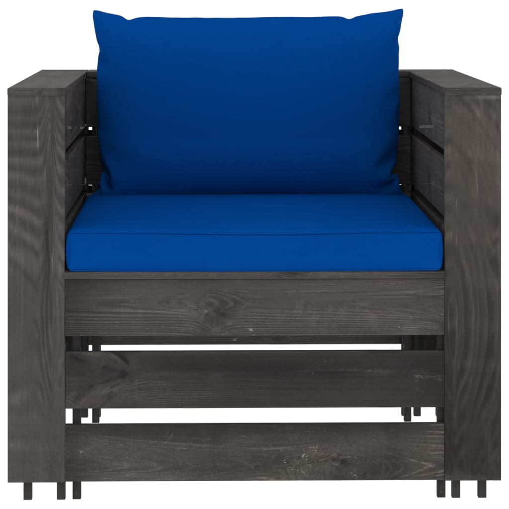 2 Pcs conj. lounge jardim + almofadões madeira impreg. cinzento