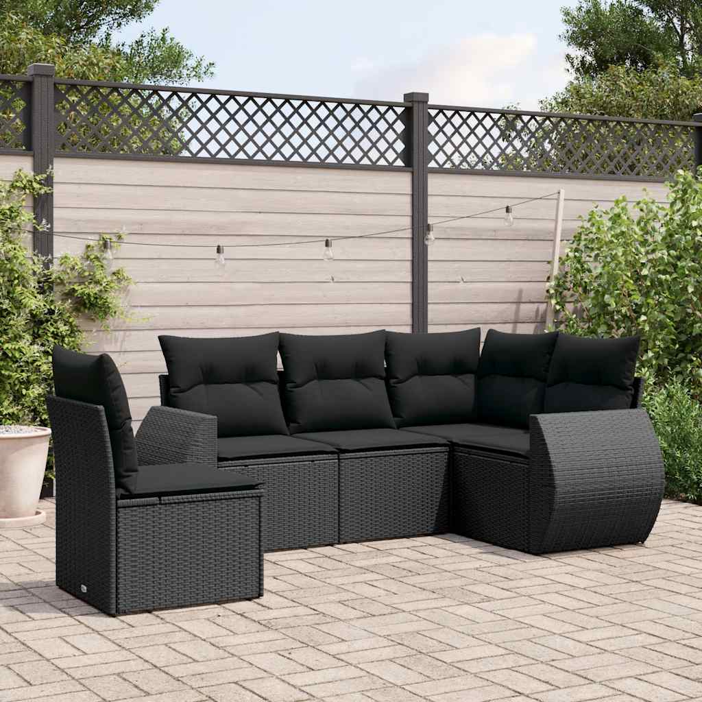 5 Pcs conjunto sofás de jardim com almofadões vime PE preto