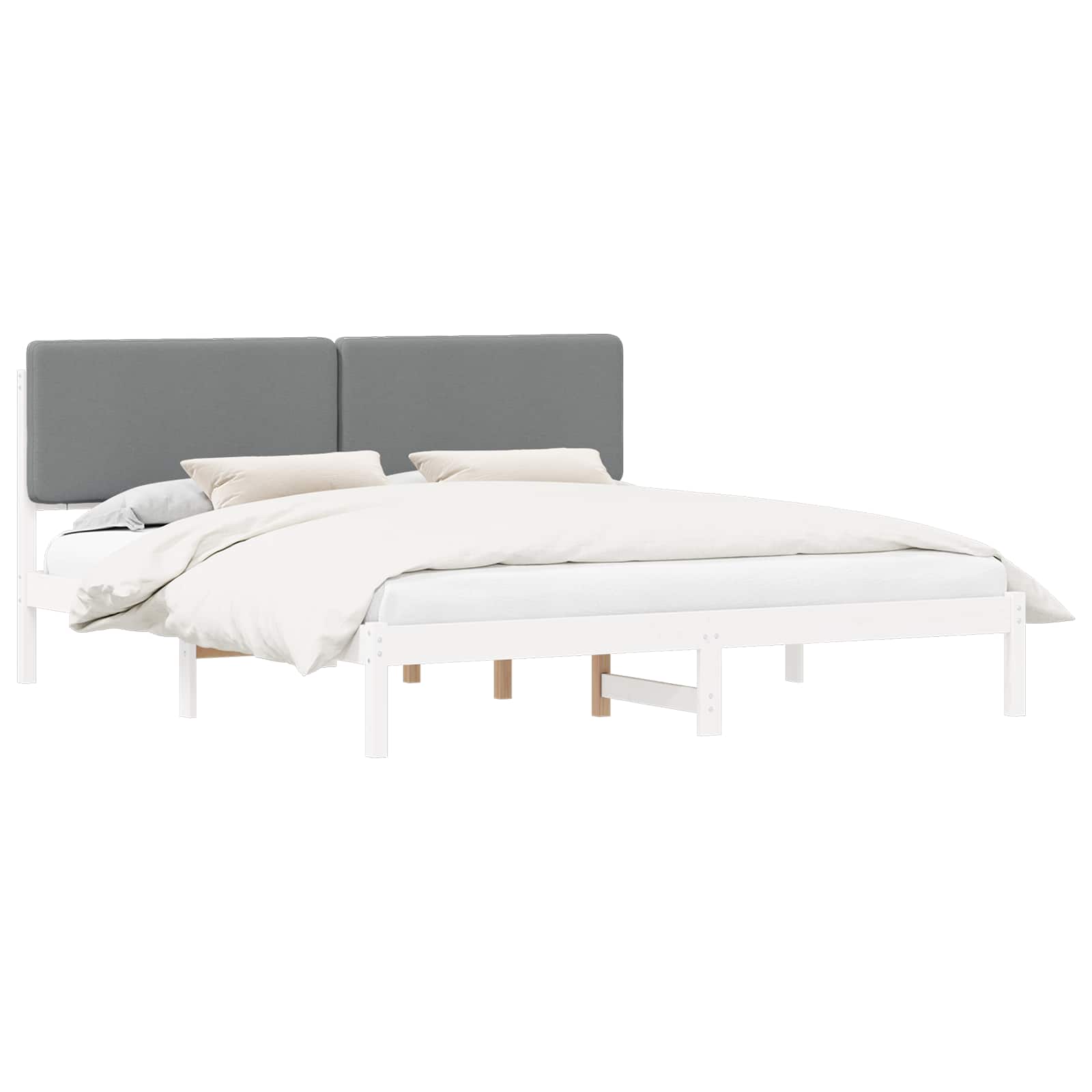 Estrutura de cama com cabeceira estofada cinzento-claro