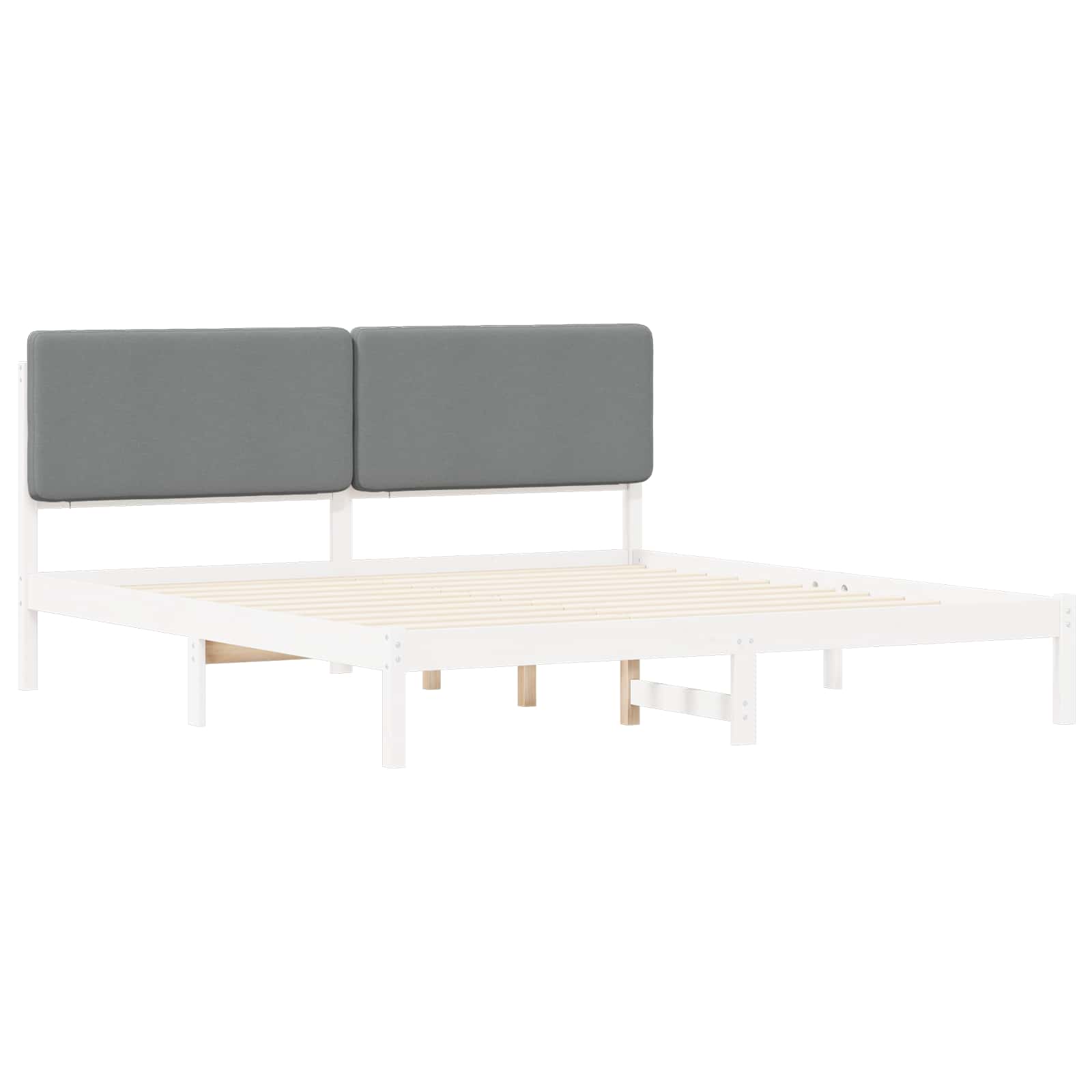 Estrutura de cama com cabeceira estofada cinzento-claro