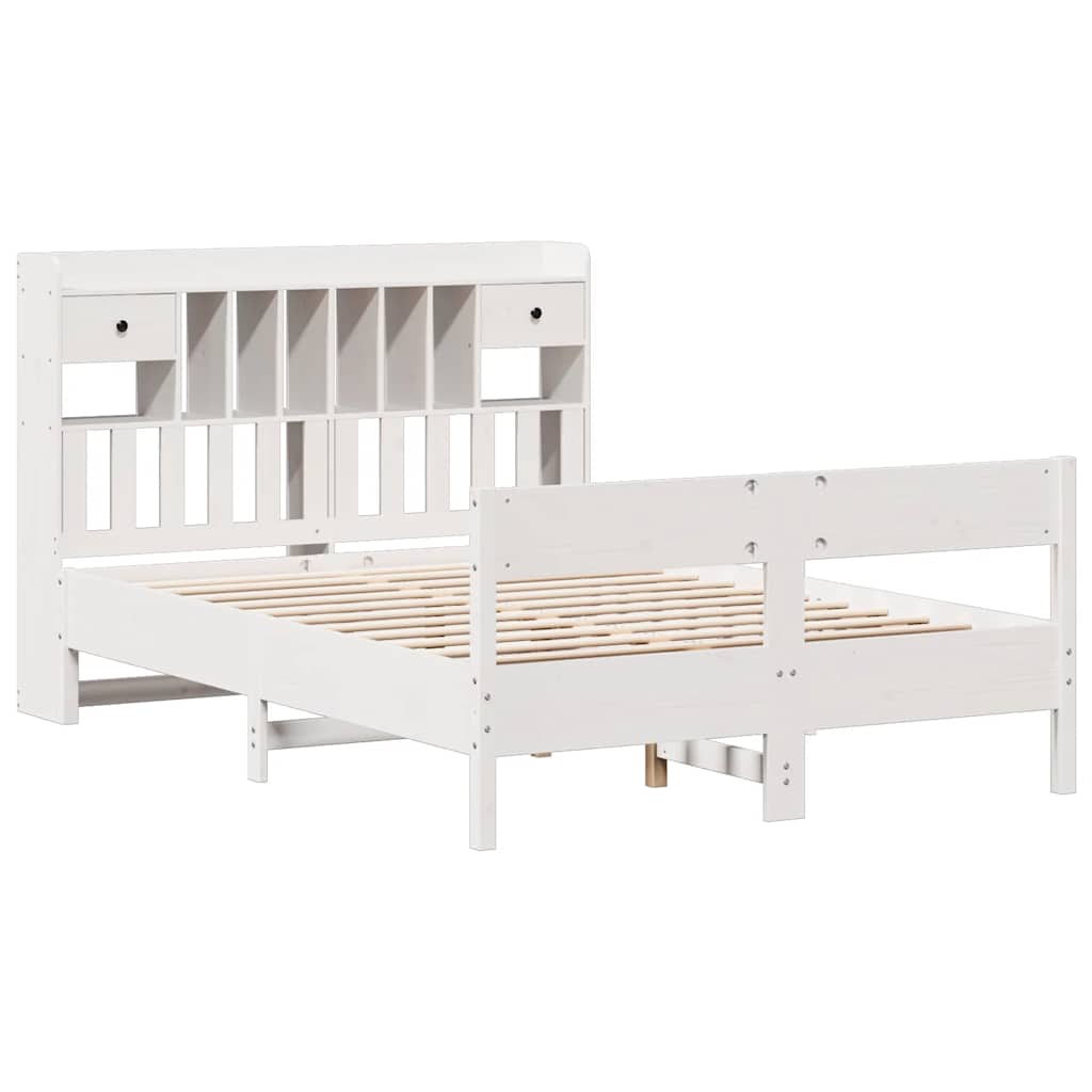 Cama com estante sem colchão 140x200 cm pinho maciço branco