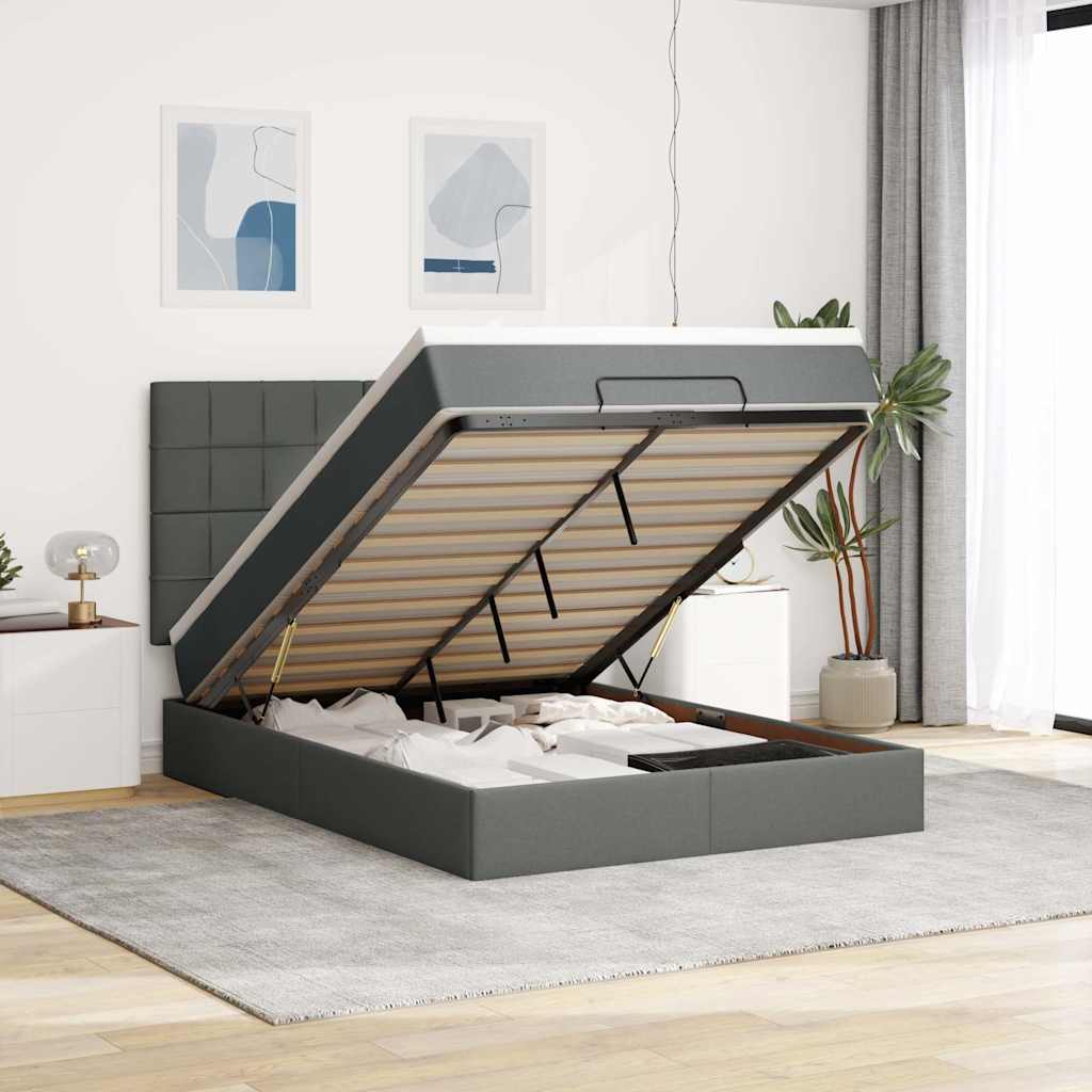 Estrutura de cama otomana com colchão 140x190cm cinzento escuro