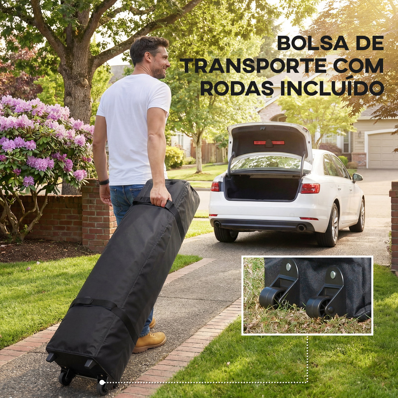 Pérgola dobrável 356x356x280 cm com 4 paredes laterais de malha anti-UV altura ajustável e bolsa de transporte cinza escuro