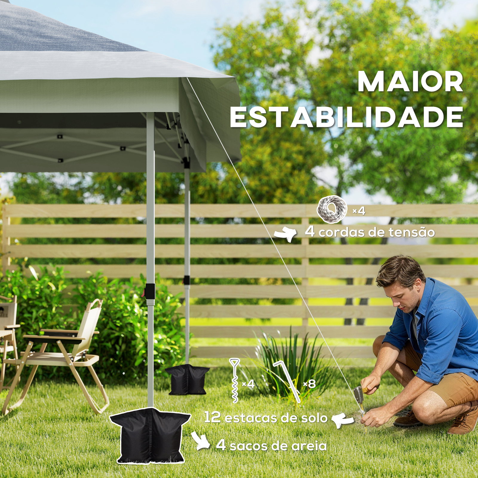 Pérgola dobrável 356x356x280 cm com 4 paredes laterais de malha anti-UV altura ajustável e bolsa de transporte cinza escuro