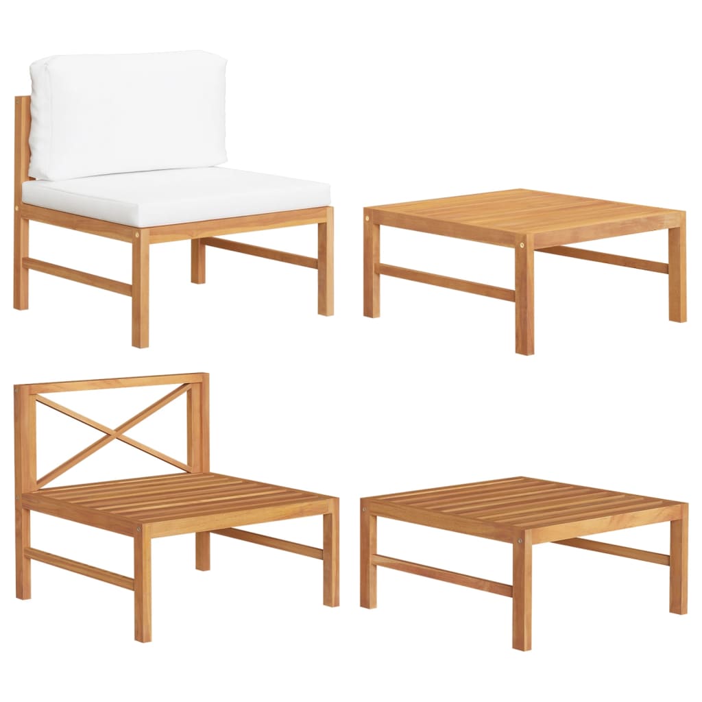 2 Pcs conj. lounge de jardim c/ almofadões cor creme teca