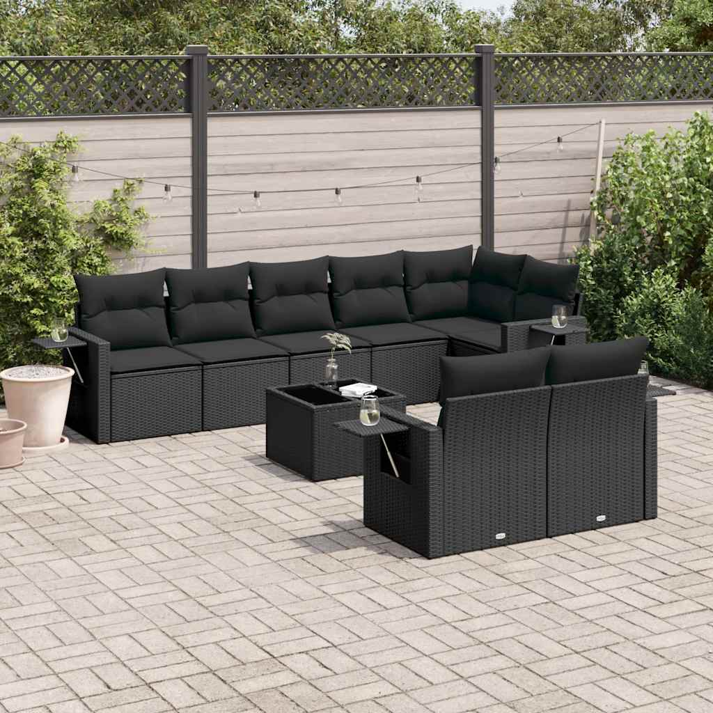 9 Pcs conjunto de sofás p/ jardim c/ almofadões vime PE preto