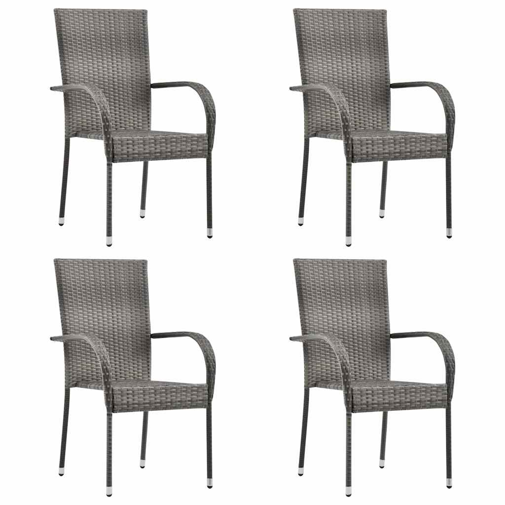 5 Pcs conjunto de jantar para jardim vime PE cinzento