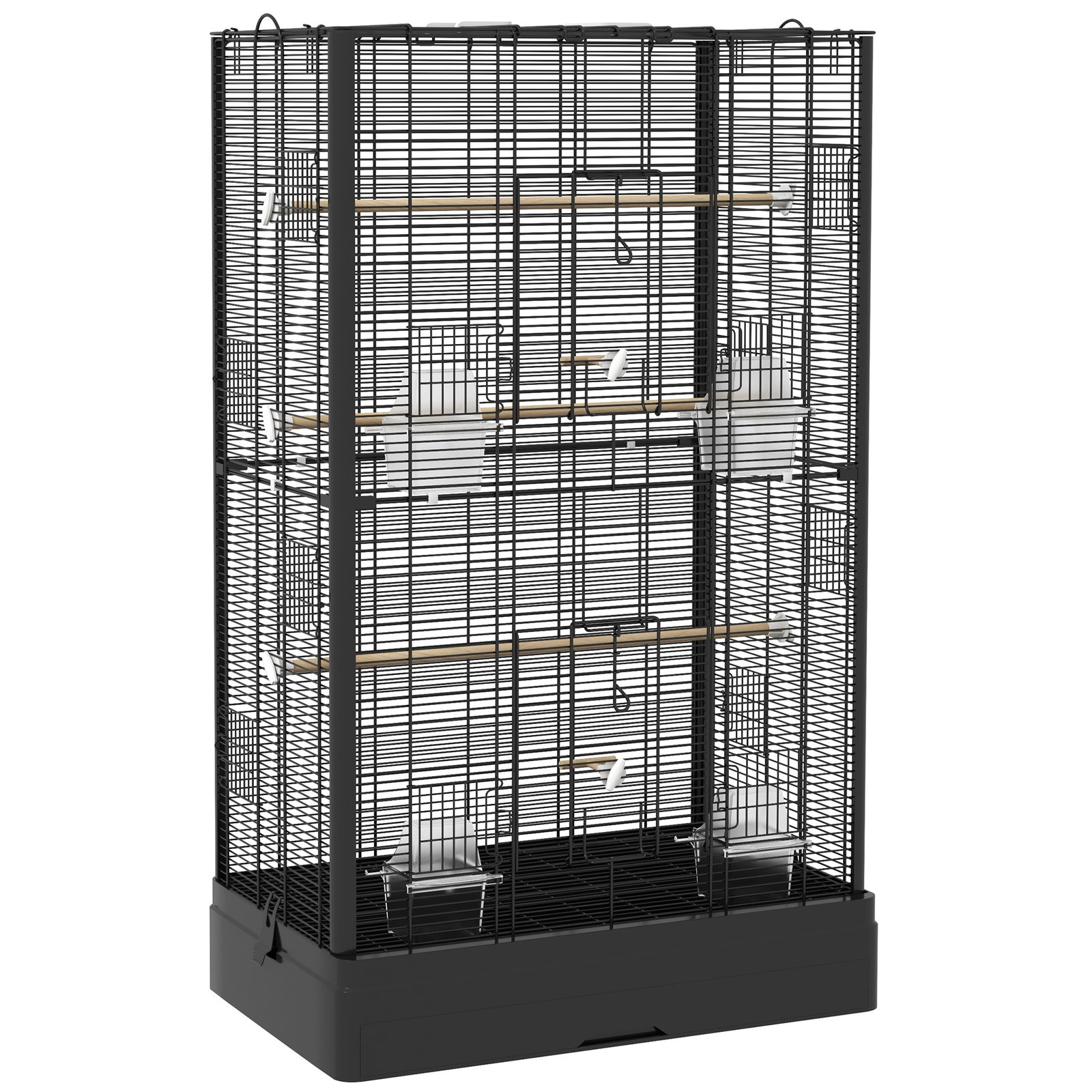 Gaiola para pássaros 61x36,5x98 cm com portas poleiros bandeja removível e alças para canários periquitos preto