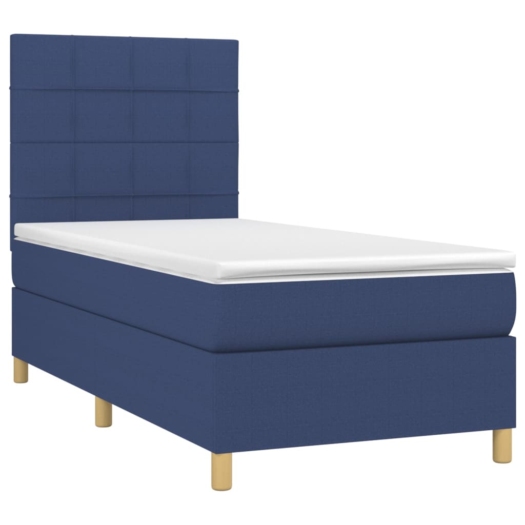 Cama box spring c/ colchão e LED 90x200 cm tecido azul