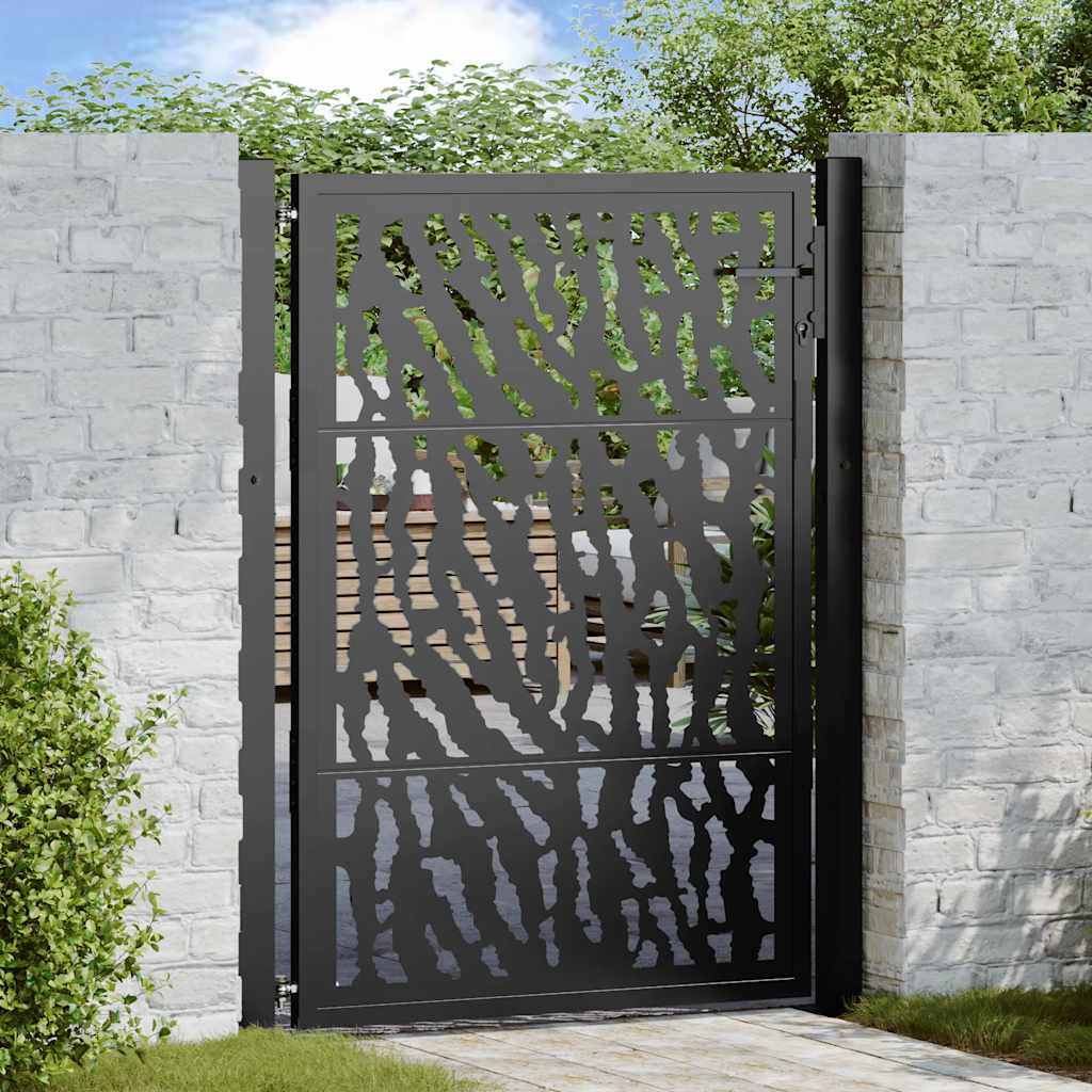 Portão de jardim preto 100x125 cm aço com design de rastros