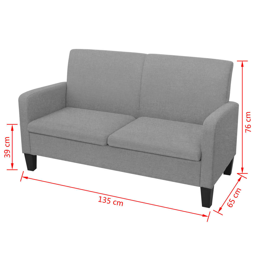 Sofá de 2 lugares 135x65x76 cm cinzento claro