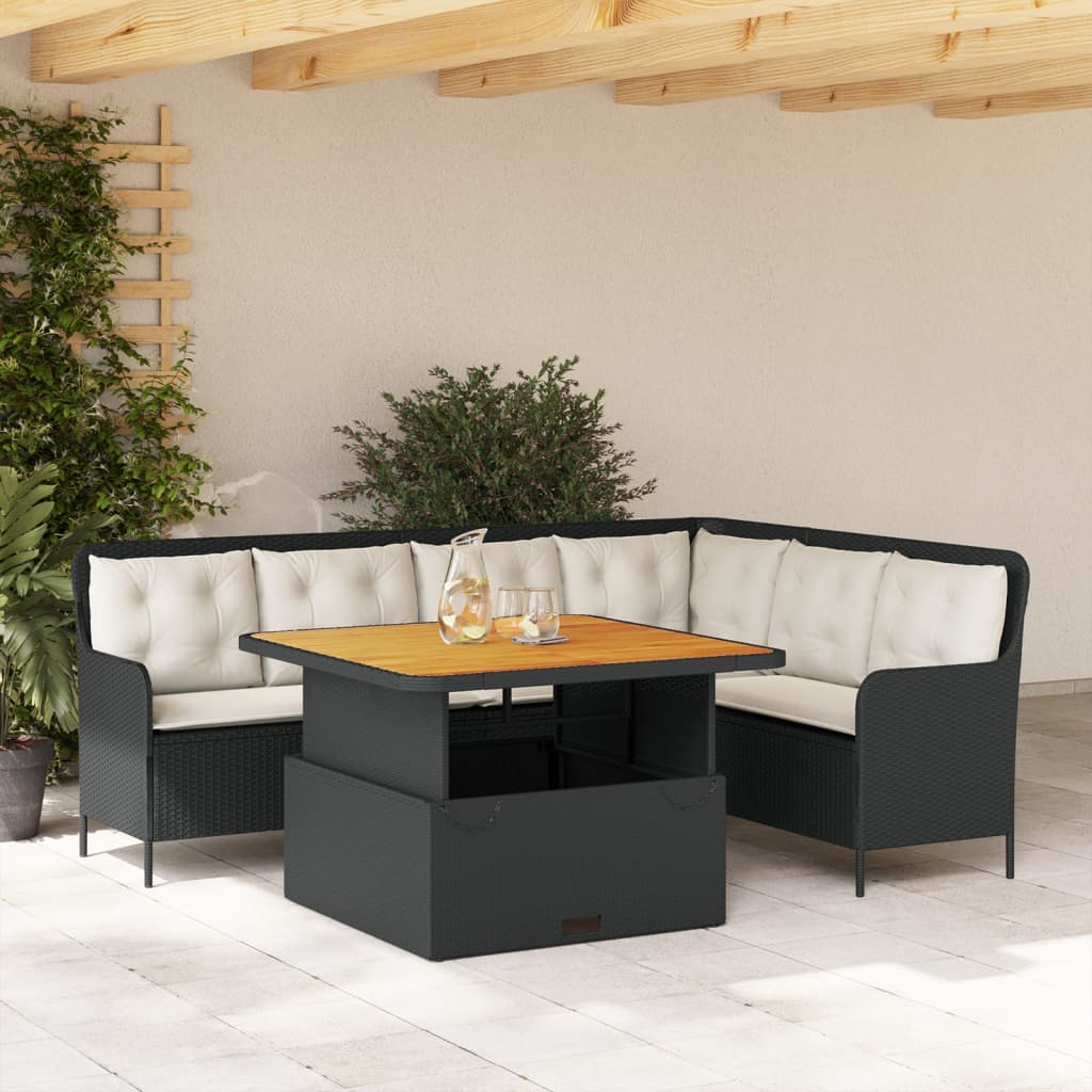 2 Pcs conjunto sofás de jardim com almofadões vime PE preto