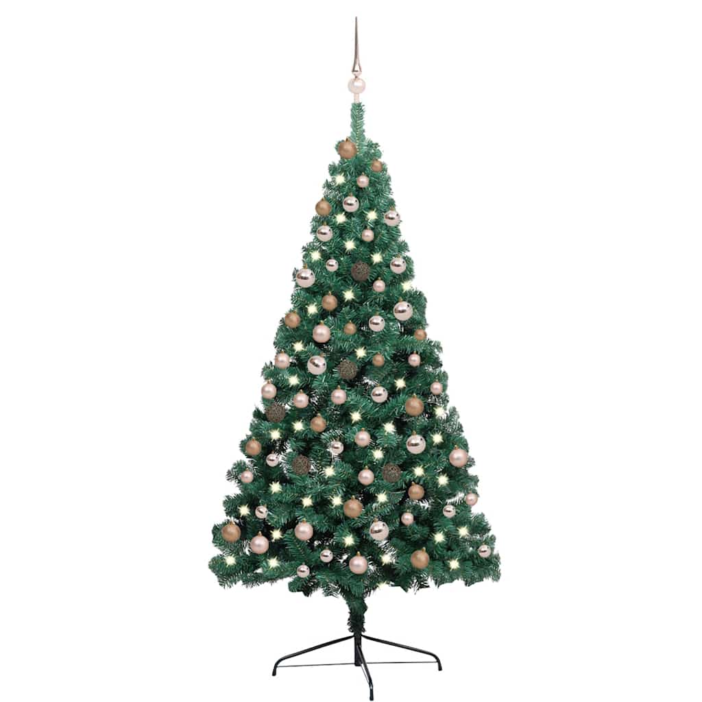 Meia árvore natal artificial pré-iluminada c/ bolas verde