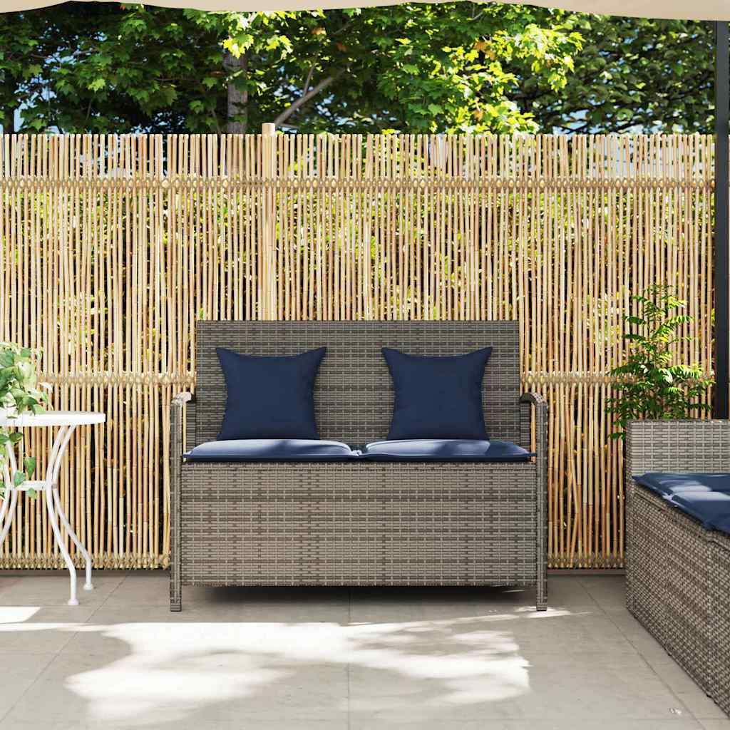 Banco de jardim para arrumação com almofada vime PE cinzento