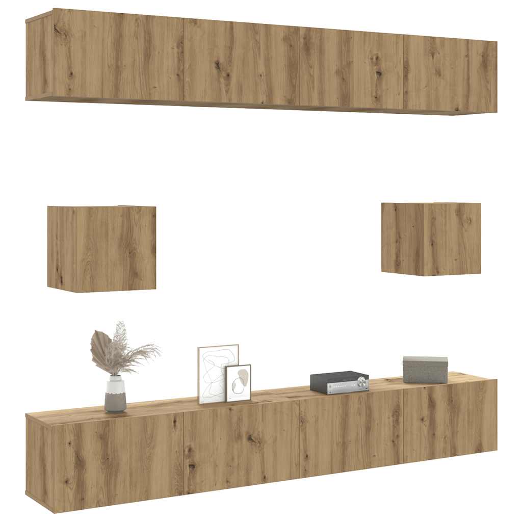 Conjunto de armário TV parede 6 pcs madeira carvalho artisiano