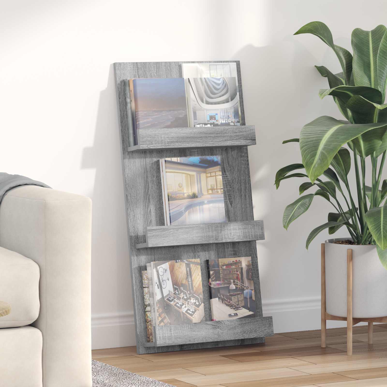 Estante de revistas cinza sonoma 51 x 11 x 102 cm