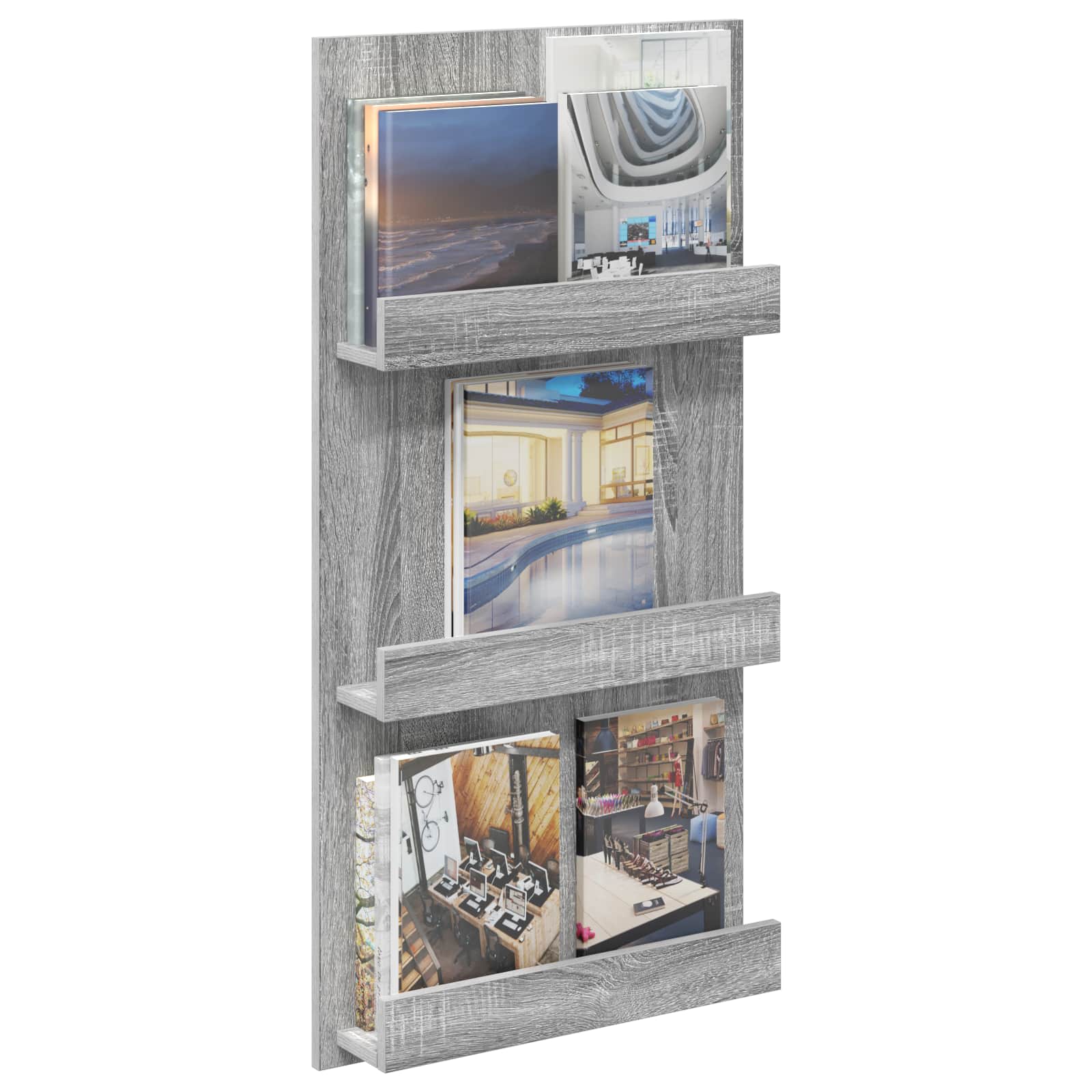 Estante de revistas cinza sonoma 51 x 11 x 102 cm