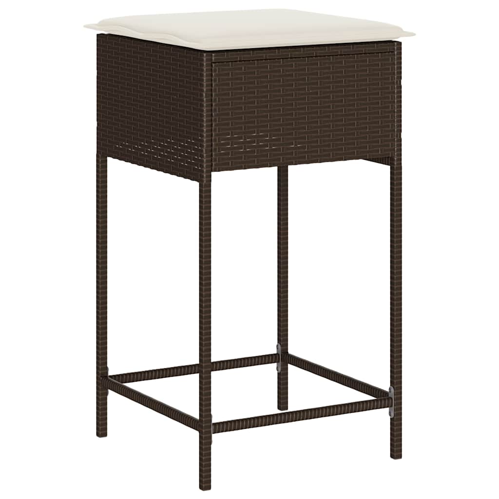 5 Pcs conjunto de bar p/ jardim c/ almofadões vime PE castanho