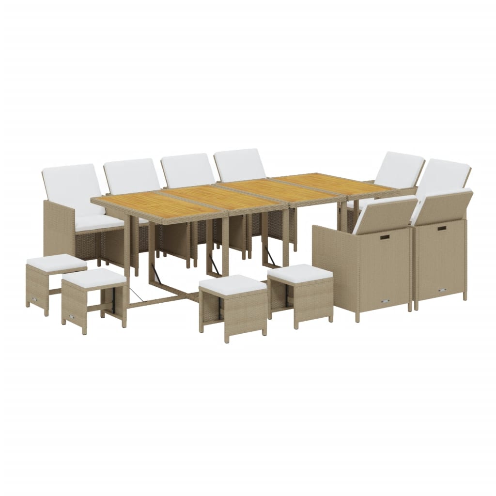 13 Pcs conjunto jantar p/ jardim c/ almofadões vime PE bege