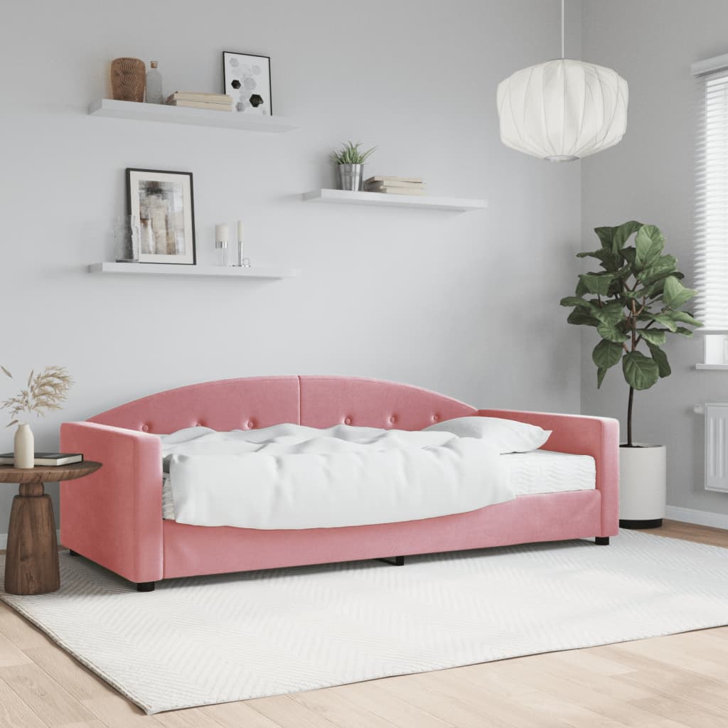 Sofá-cama com colchão 90x200 cm veludo rosa