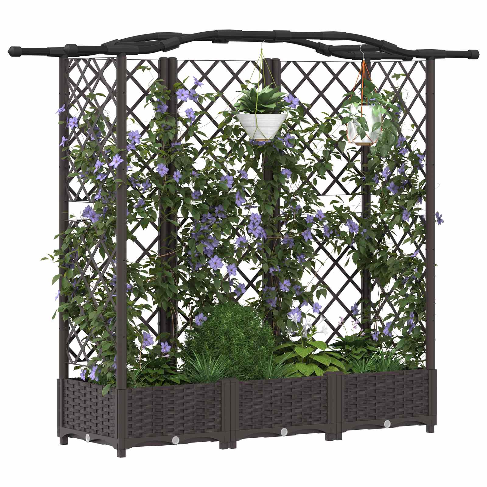 Cama elevada com treliça e telhado castanho 163 x 40 x 123 cm