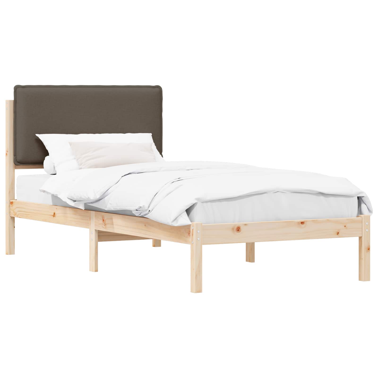 Estrutura de cama com cabeceira estofada cinzento-acastanhado