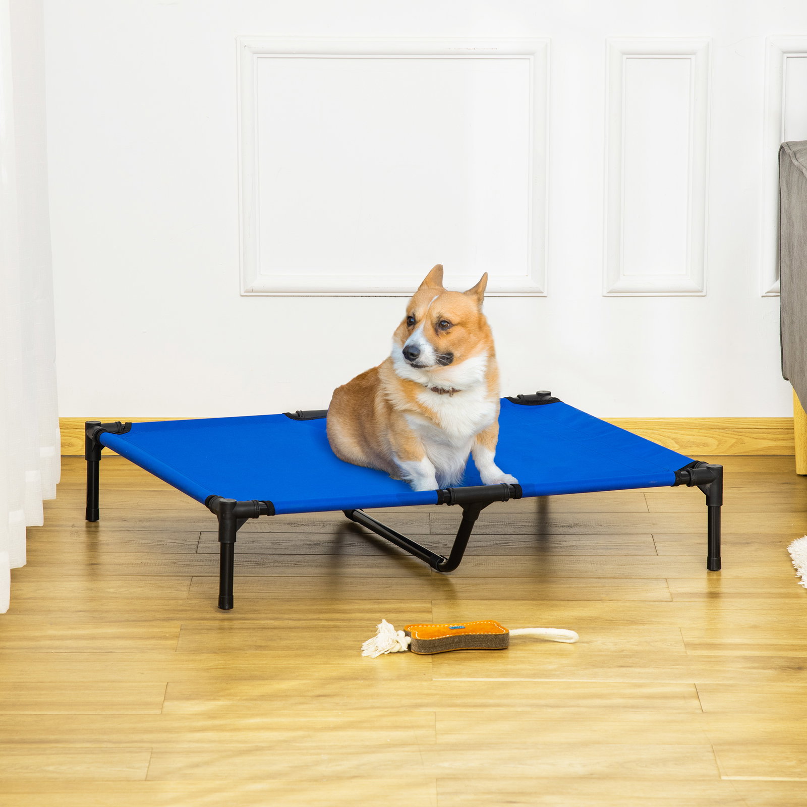 Cama elevada para cães com tecido oxford e estrutura de metal para interior e exterior 92x76x18 cm azul
