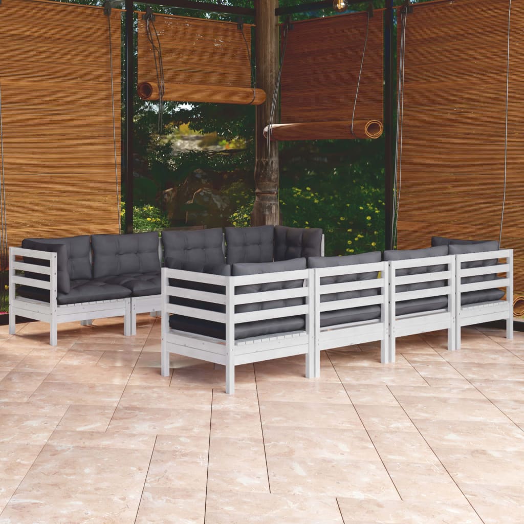 9 Pcs conjunto lounge de jardim c/ almofadões pinho maciço