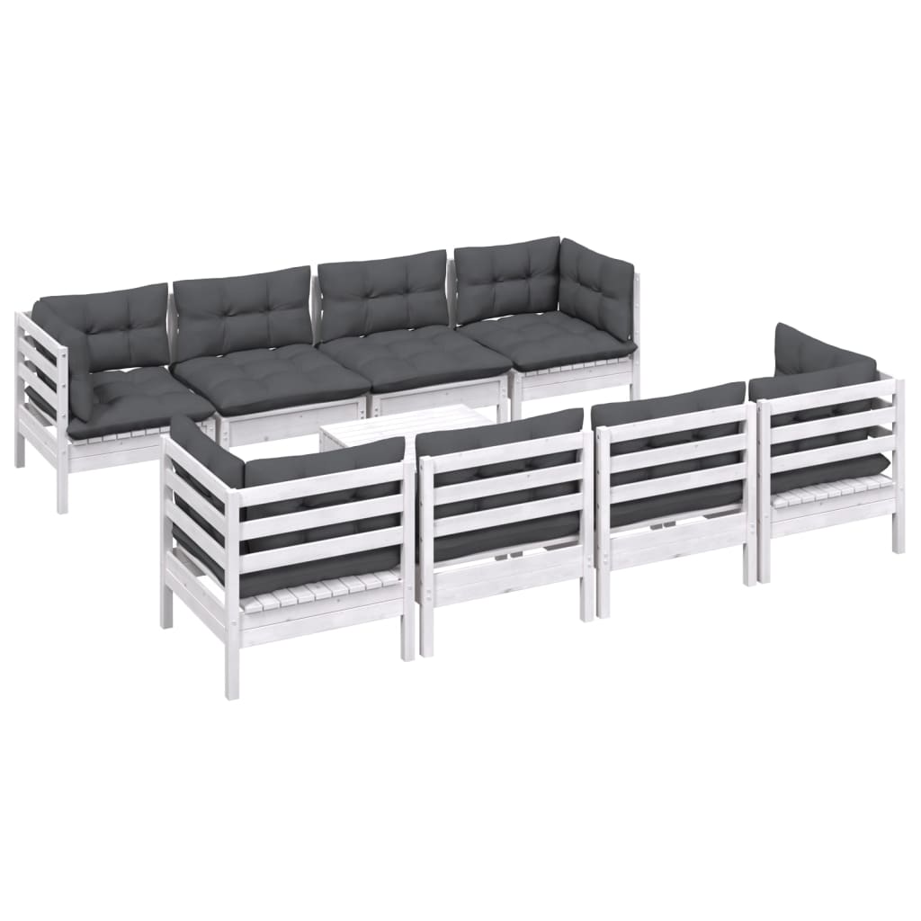 9 Pcs conjunto lounge de jardim c/ almofadões pinho maciço