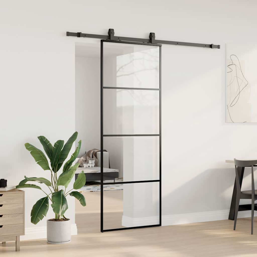 Porta deslizante c/ conj. ferragens 76x205cm vidro esg preto