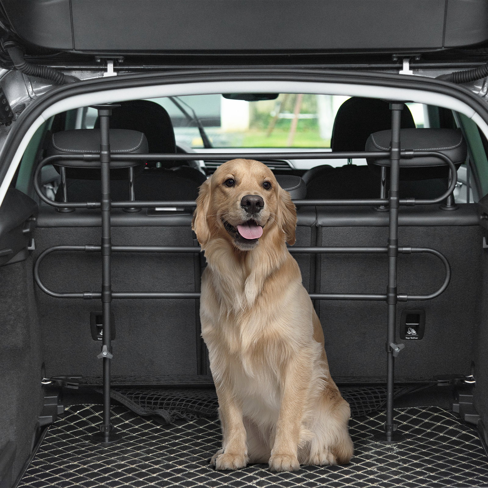 Grade de segurança de carro para cães ajustável em largura e altura 87-135x60x105cm grade separadora para porta malas de carro universal metal preto