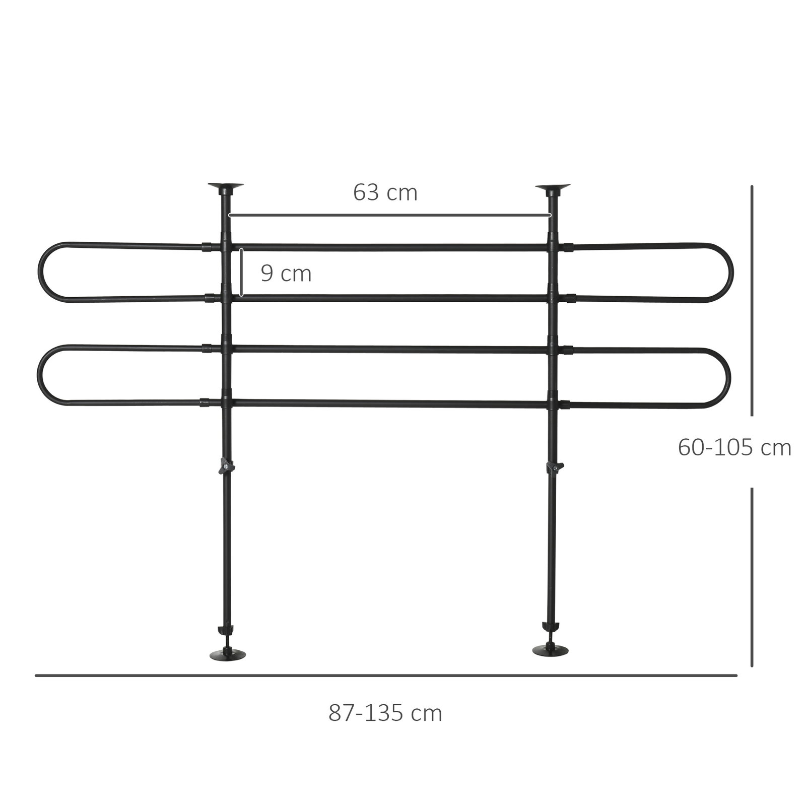 Grade de segurança de carro para cães ajustável em largura e altura 87-135x60x105cm grade separadora para porta malas de carro universal metal preto