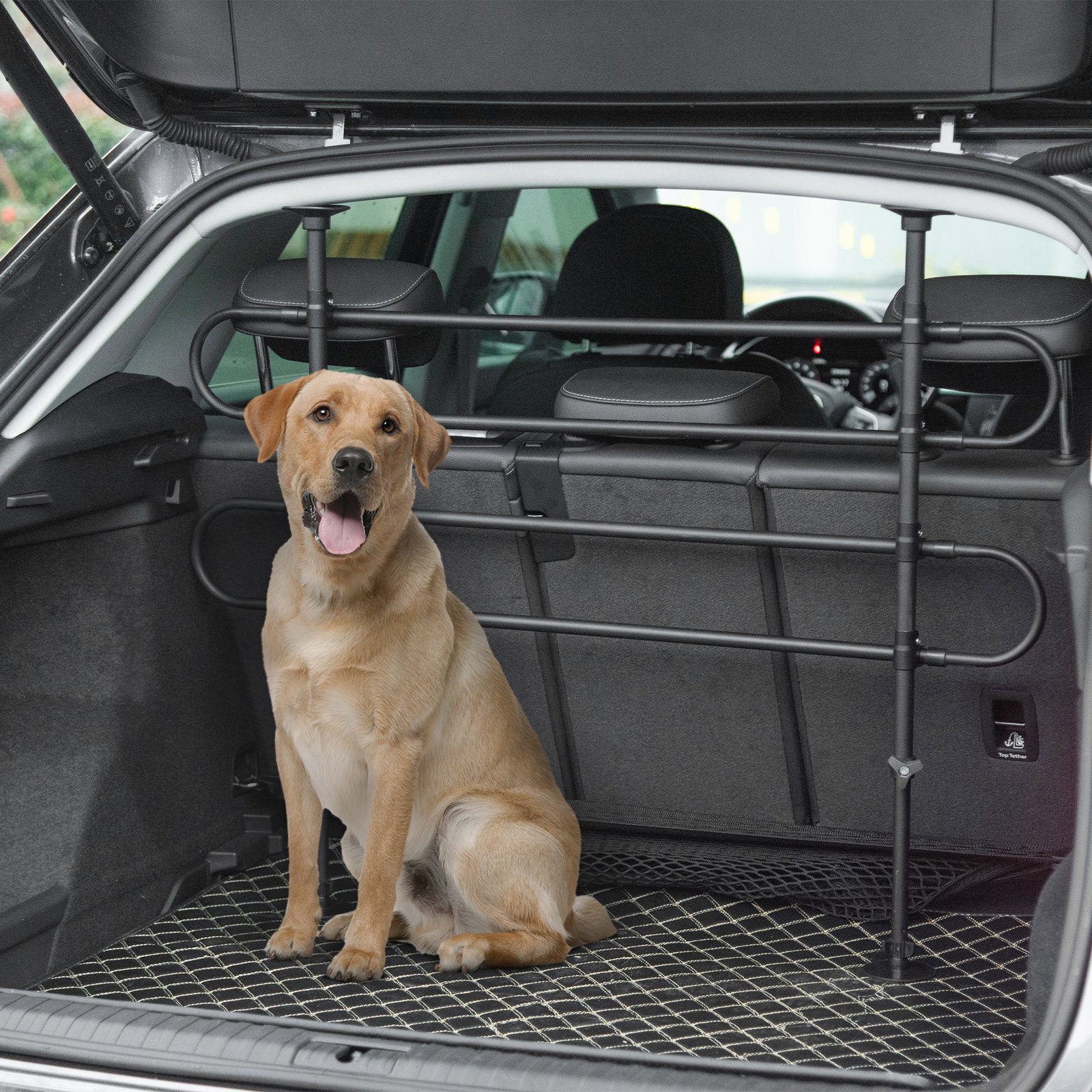Grade de segurança de carro para cães ajustável em largura e altura 87-135x60x105cm grade separadora para porta malas de carro universal metal preto