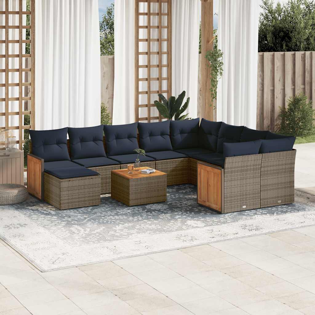 Conjunto de sofá de jardim com 11 peças e almofadas em rattan sintético cinza