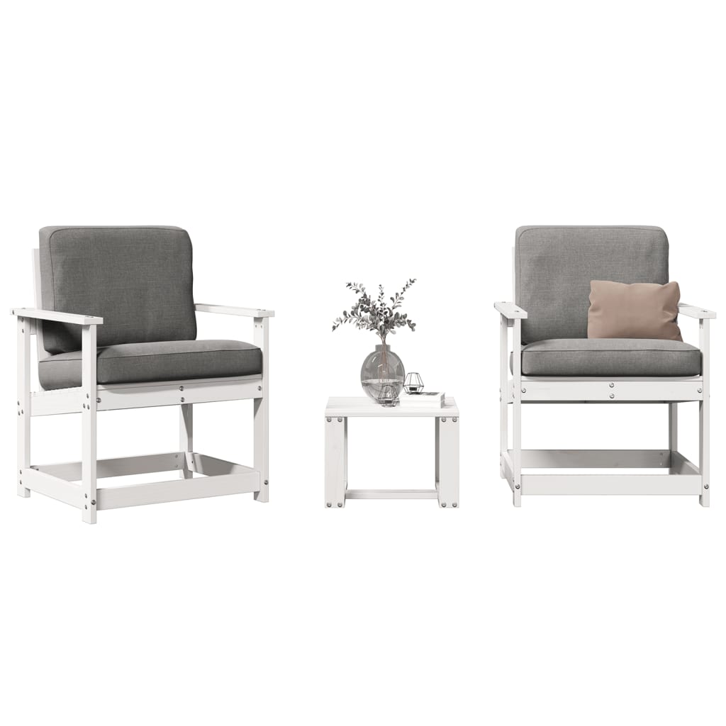 3 Pcs conjunto lounge de jardim madeira de pinho maciça branco